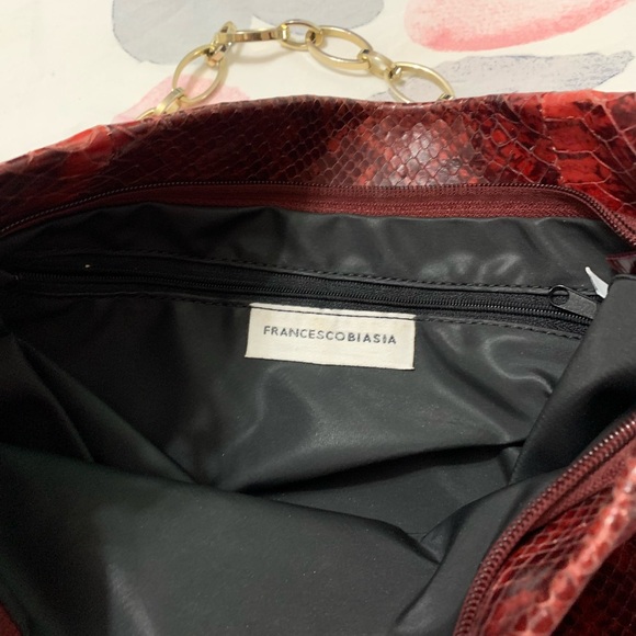 Francesco Biasia Red Snake Print Shoulder Bag Mobwife Leather Womens Gold Chain - Picture 5 of 8